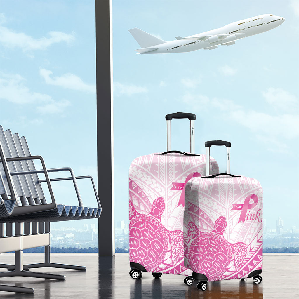 Breast Cancer Awareness Luggage Cover Pink Ribbon Turtle Polynesian Pattern White