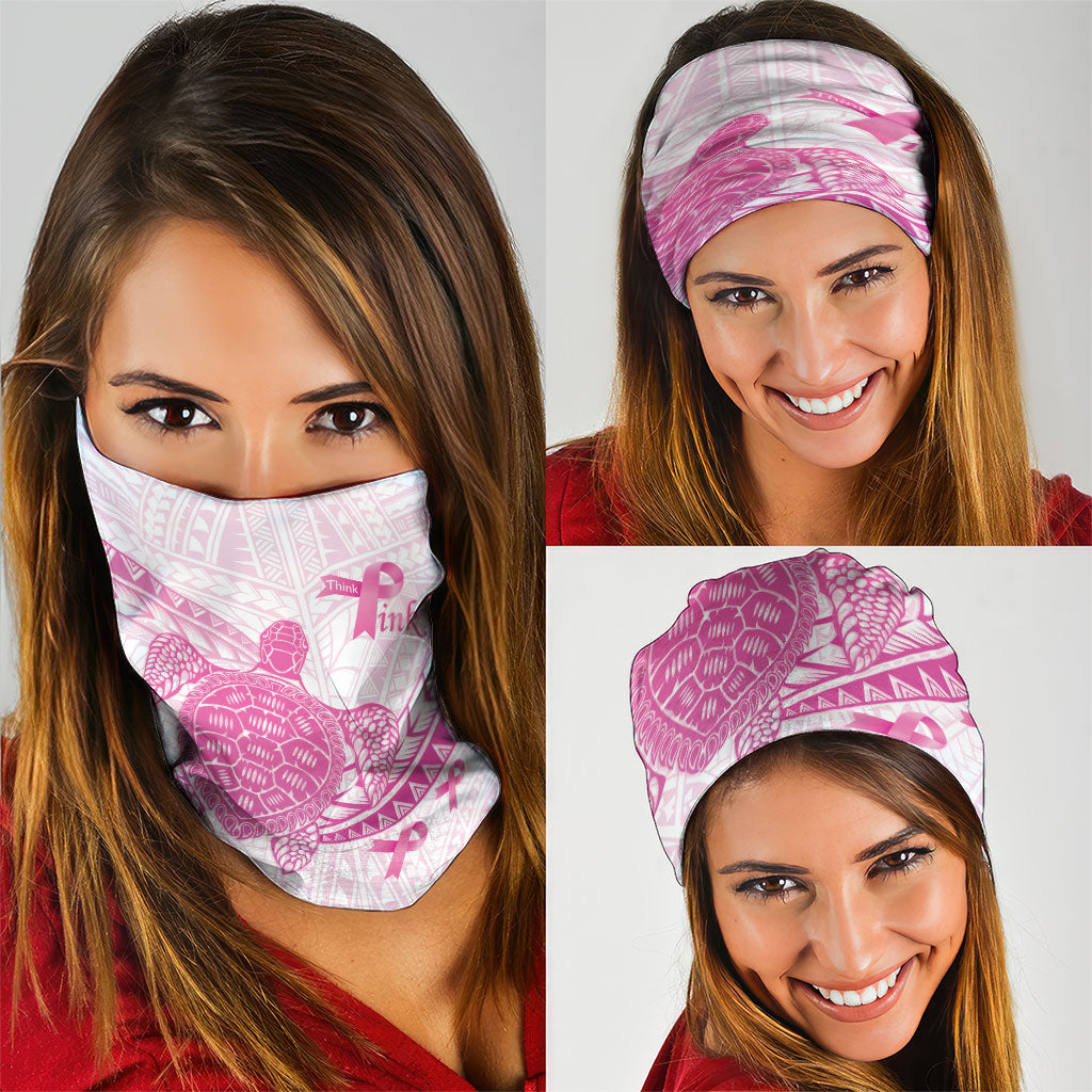 Breast Cancer Awareness Neck Gaiter Pink Ribbon Turtle Polynesian Pattern White LT22 - Polynesian Pride