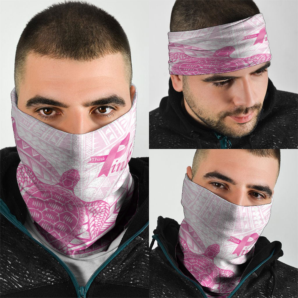 Breast Cancer Awareness Neck Gaiter Pink Ribbon Turtle Polynesian Pattern White LT22 - Polynesian Pride