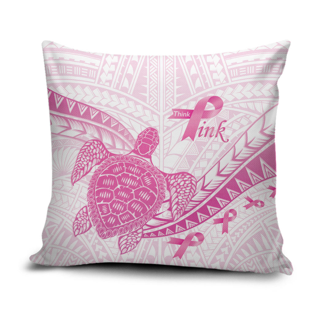 Breast Cancer Awareness Pillow Cover Pink Ribbon Turtle Polynesian Pattern White