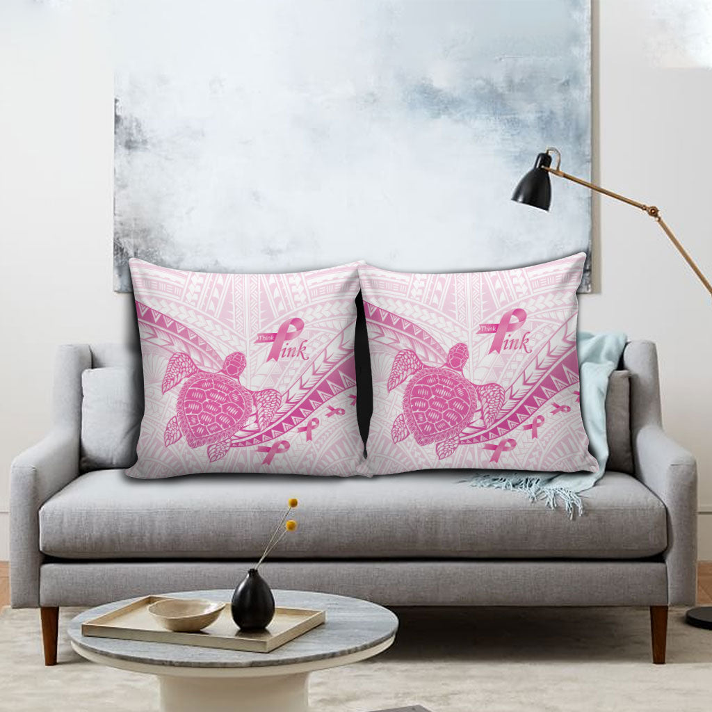 Breast Cancer Awareness Pillow Cover Pink Ribbon Turtle Polynesian Pattern White LT22 - Polynesian Pride