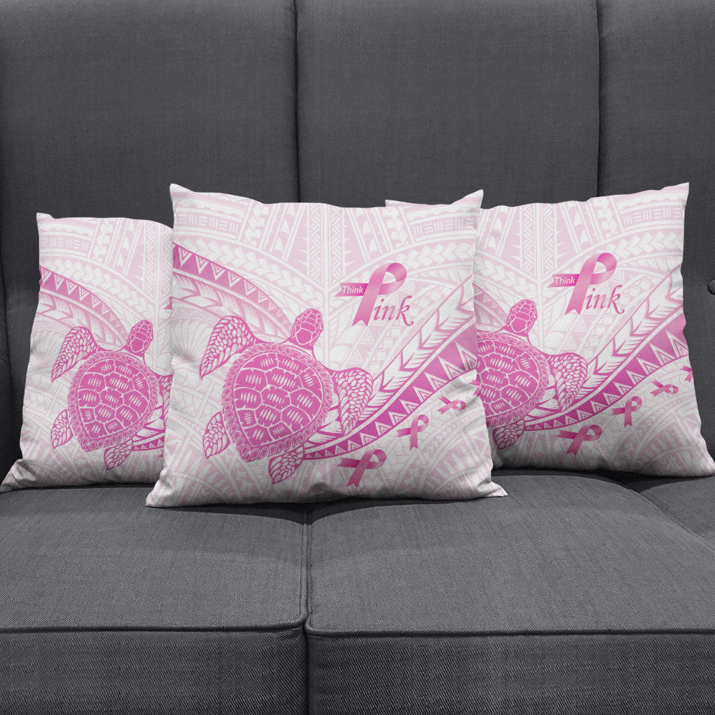 Breast Cancer Awareness Pillow Cover Pink Ribbon Turtle Polynesian Pattern White LT22 - Polynesian Pride