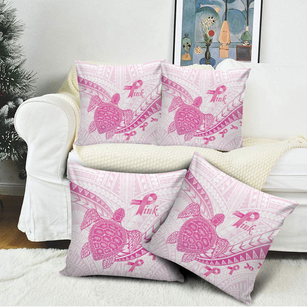 Breast Cancer Awareness Pillow Cover Pink Ribbon Turtle Polynesian Pattern White LT22 - Polynesian Pride