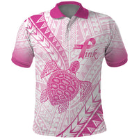 Breast Cancer Awareness Personalised Polo Shirt Pink Ribbon Turtle Polynesian Pattern White