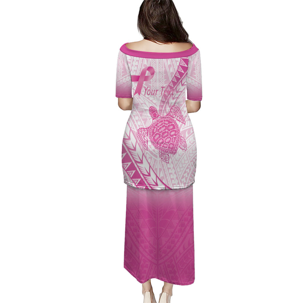 Breast Cancer Awareness Personalised Puletasi Pink Ribbon Turtle Polynesian Pattern White LT22 - Polynesian Pride