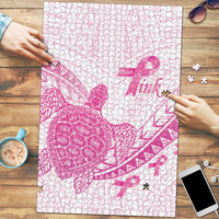 Breast Cancer Awareness Puzzle Pink Ribbon Turtle Polynesian Pattern White LT22 Pink - Polynesian Pride