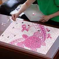 Breast Cancer Awareness Puzzle Pink Ribbon Turtle Polynesian Pattern White LT22 - Polynesian Pride