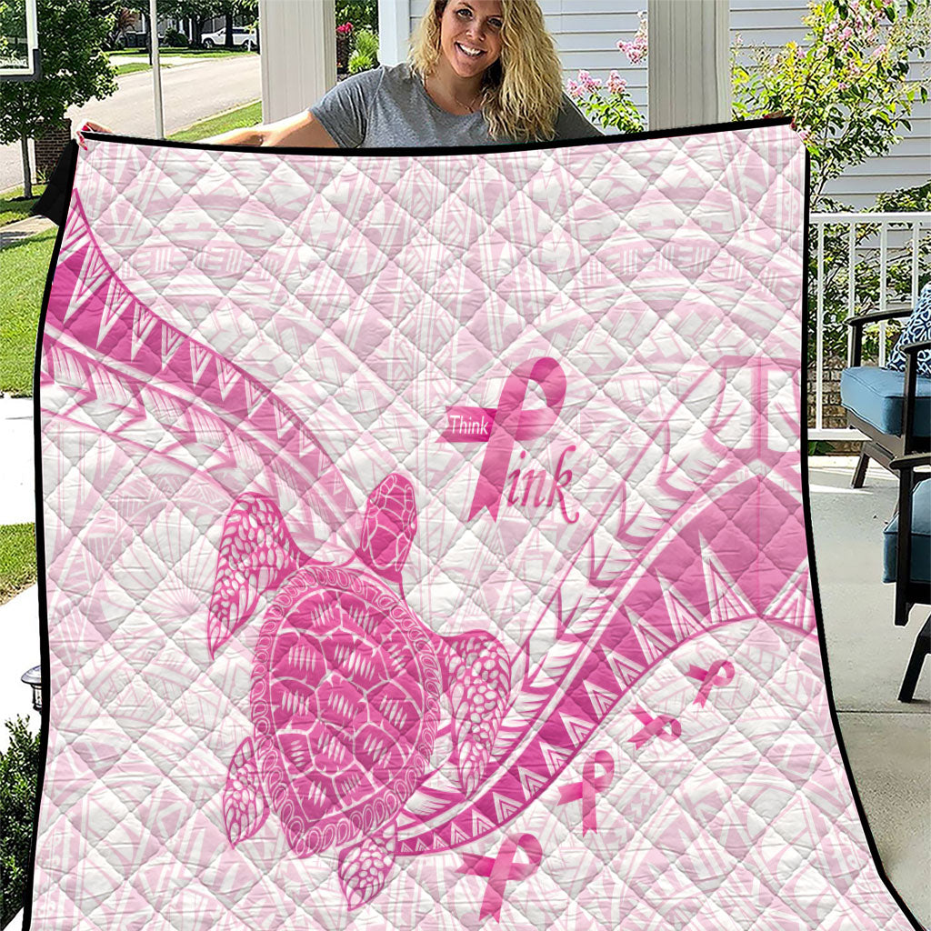 Breast Cancer Awareness Quilt Pink Ribbon Turtle Polynesian Pattern White