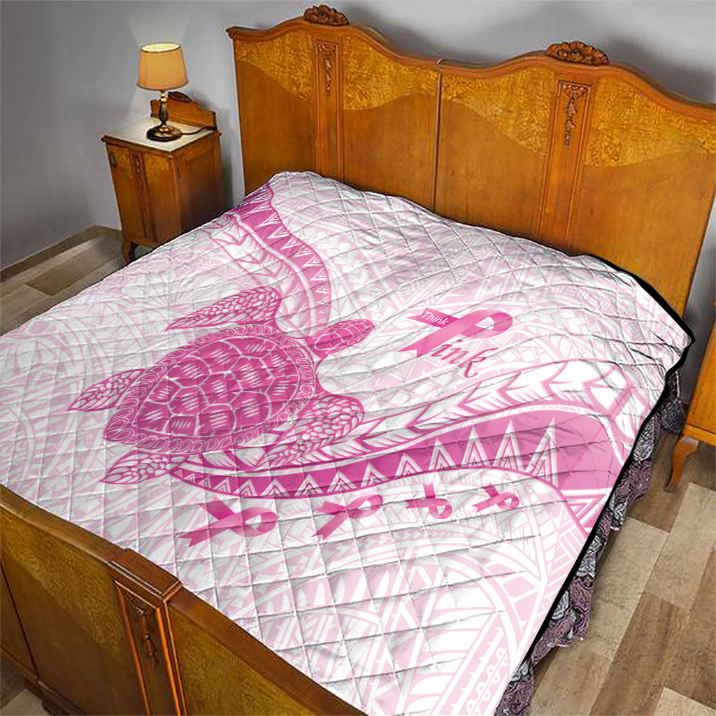 Breast Cancer Awareness Quilt Pink Ribbon Turtle Polynesian Pattern White