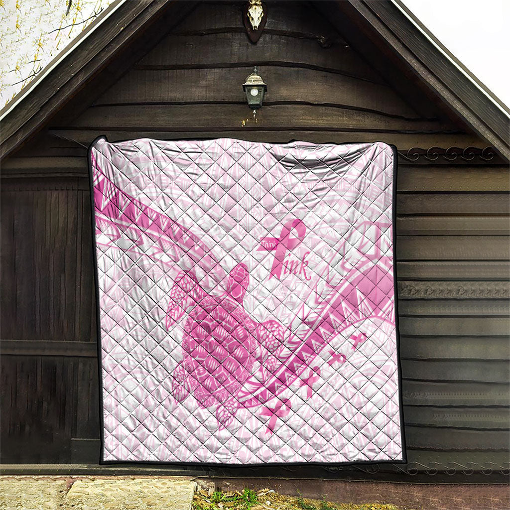 Breast Cancer Awareness Quilt Pink Ribbon Turtle Polynesian Pattern White