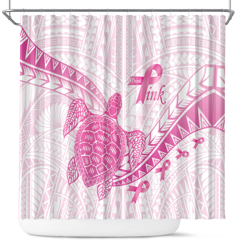 Breast Cancer Awareness Shower Curtain Pink Ribbon Turtle Polynesian Pattern White LT22 Pink - Polynesian Pride
