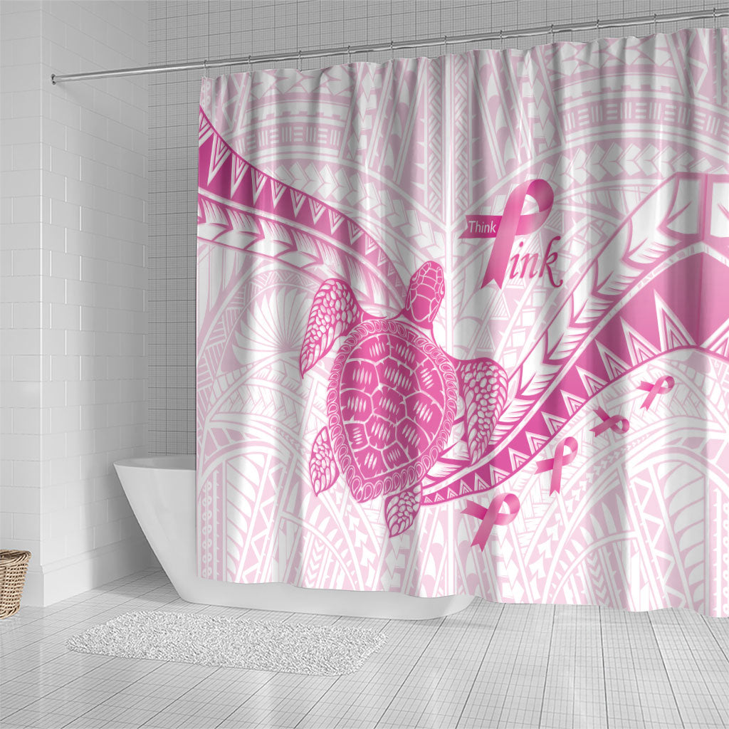 Breast Cancer Awareness Shower Curtain Pink Ribbon Turtle Polynesian Pattern White LT22 - Polynesian Pride