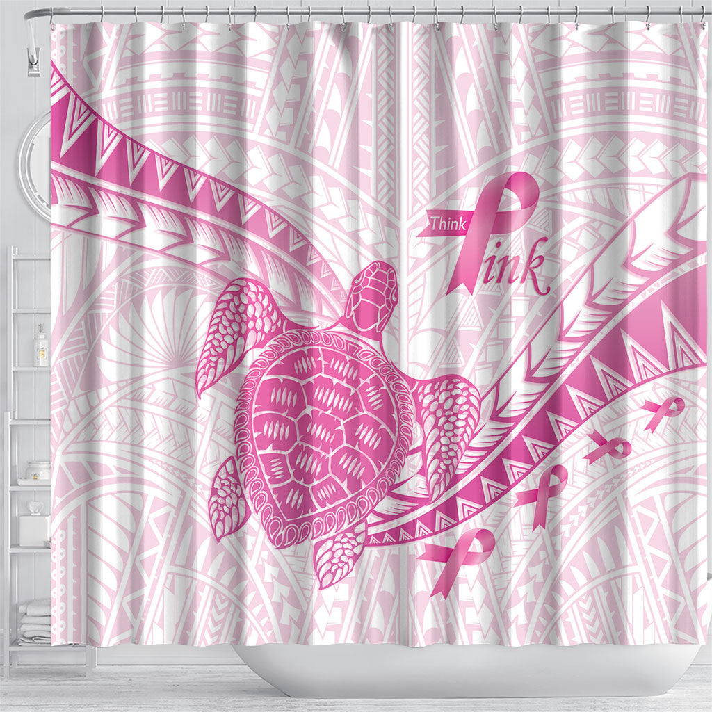 Breast Cancer Awareness Shower Curtain Pink Ribbon Turtle Polynesian Pattern White LT22 - Polynesian Pride