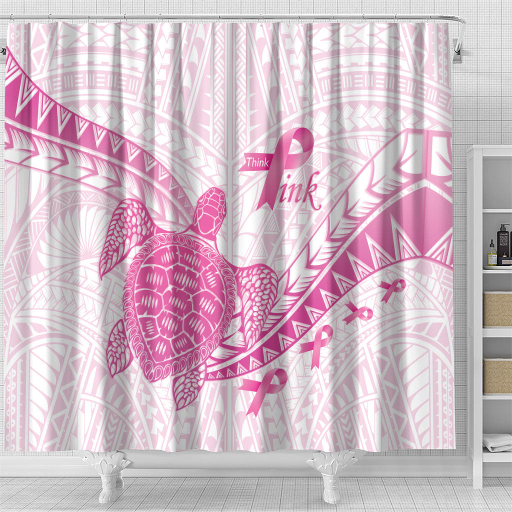 Breast Cancer Awareness Shower Curtain Pink Ribbon Turtle Polynesian Pattern White LT22 - Polynesian Pride