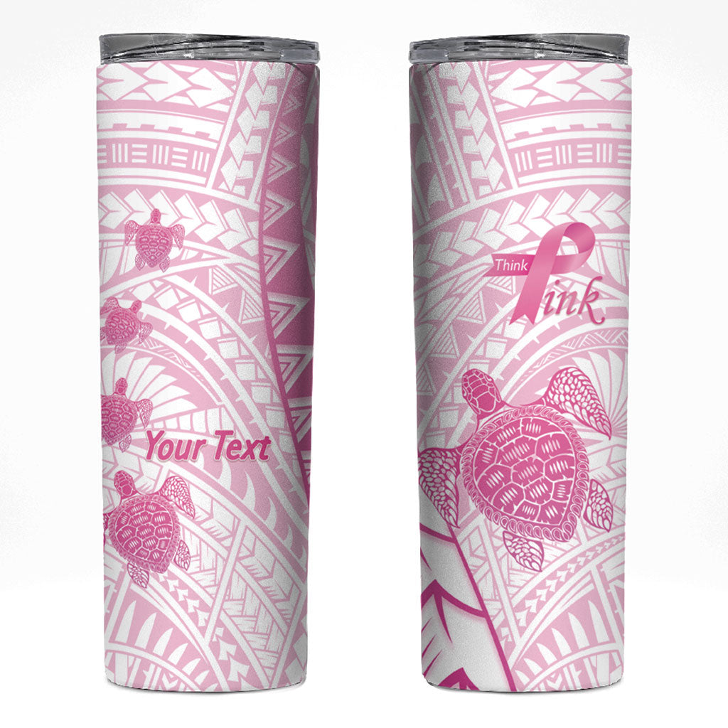 Breast Cancer Awareness Personalised Skinny Tumbler Pink Ribbon Turtle Polynesian Pattern White