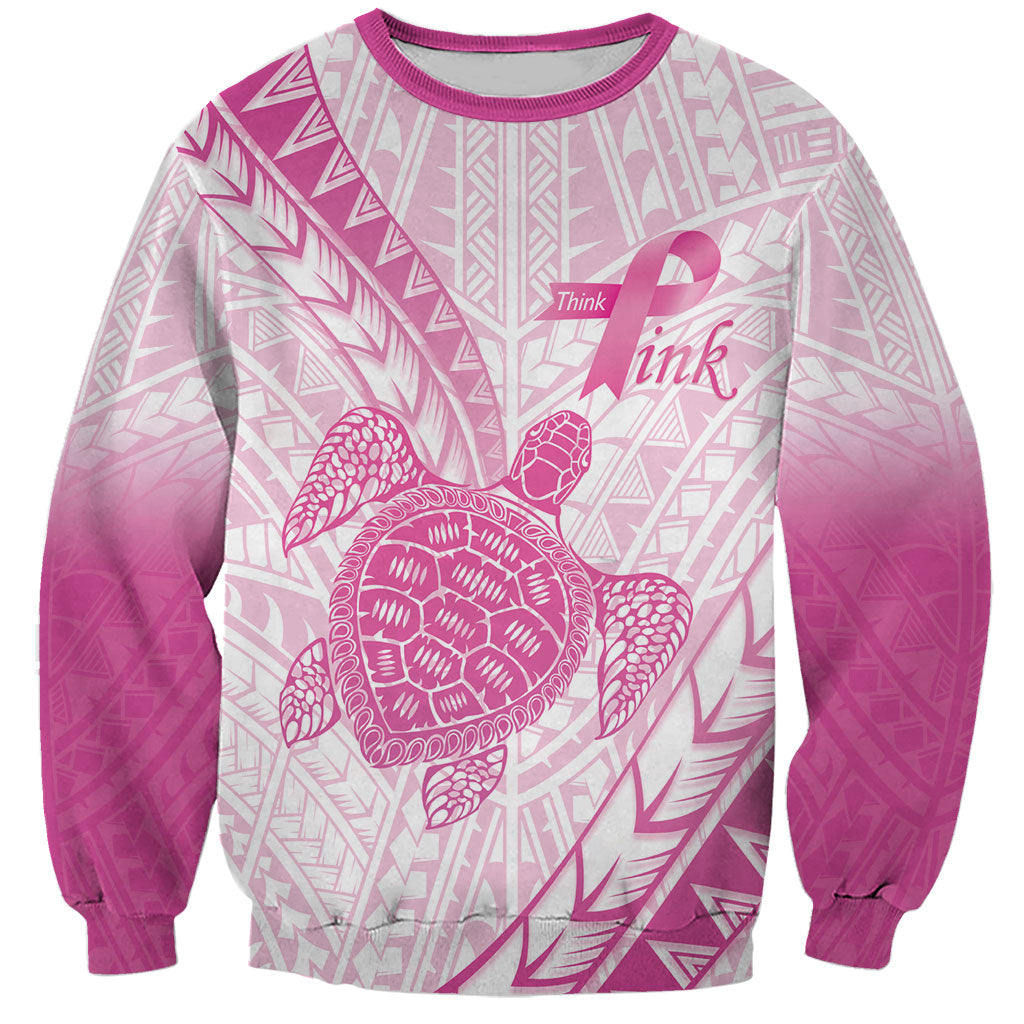 Breast Cancer Awareness Personalised Sweatshirt Pink Ribbon Turtle Polynesian Pattern White LT22 Unisex Pink - Polynesian Pride