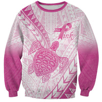 Breast Cancer Awareness Personalised Sweatshirt Pink Ribbon Turtle Polynesian Pattern White LT22 Unisex Pink - Polynesian Pride