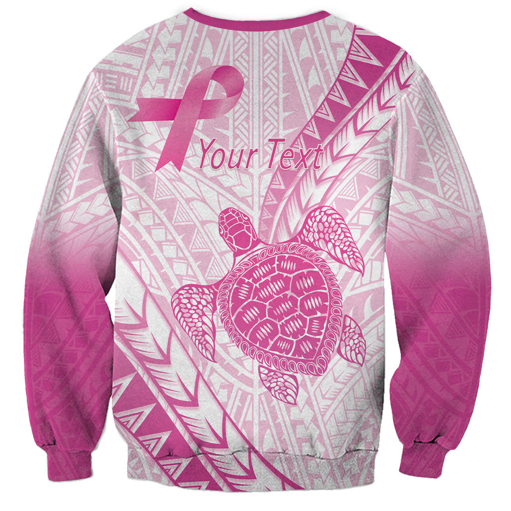 Breast Cancer Awareness Personalised Sweatshirt Pink Ribbon Turtle Polynesian Pattern White LT22 - Polynesian Pride