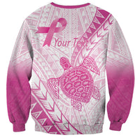 Breast Cancer Awareness Personalised Sweatshirt Pink Ribbon Turtle Polynesian Pattern White LT22 - Polynesian Pride