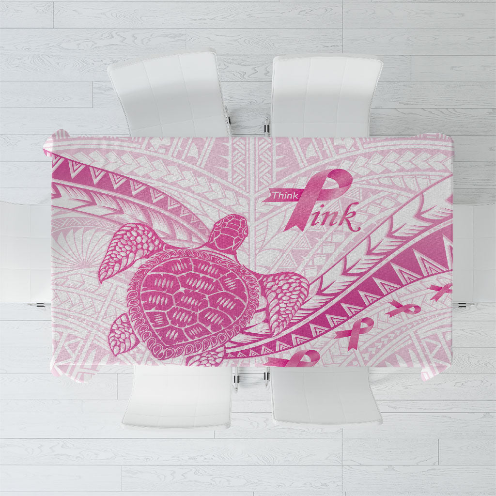 Breast Cancer Awareness Tablecloth Pink Ribbon Turtle Polynesian Pattern White LT22 Pink - Polynesian Pride