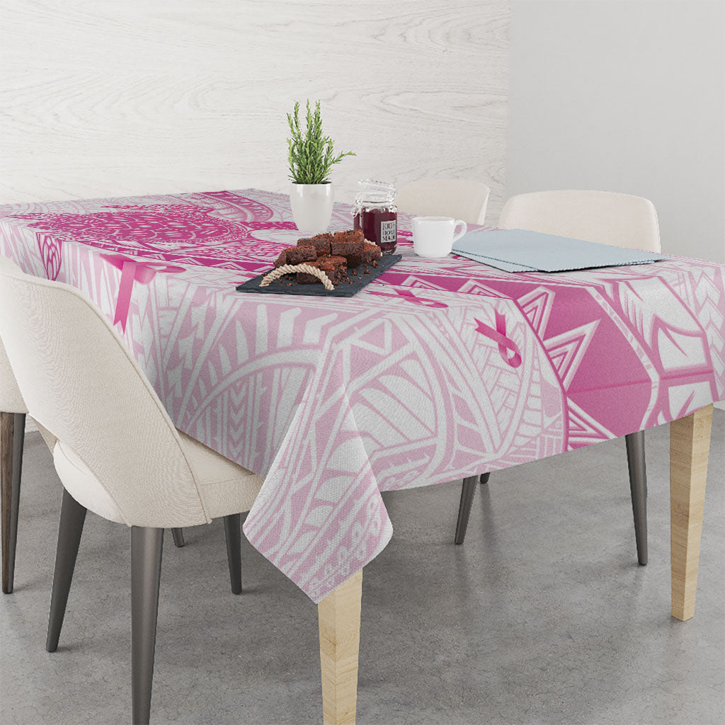 Breast Cancer Awareness Tablecloth Pink Ribbon Turtle Polynesian Pattern White LT22 - Polynesian Pride