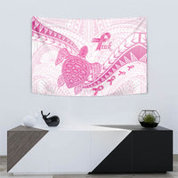 Breast Cancer Awareness Tapestry Pink Ribbon Turtle Polynesian Pattern White
