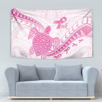 Breast Cancer Awareness Tapestry Pink Ribbon Turtle Polynesian Pattern White