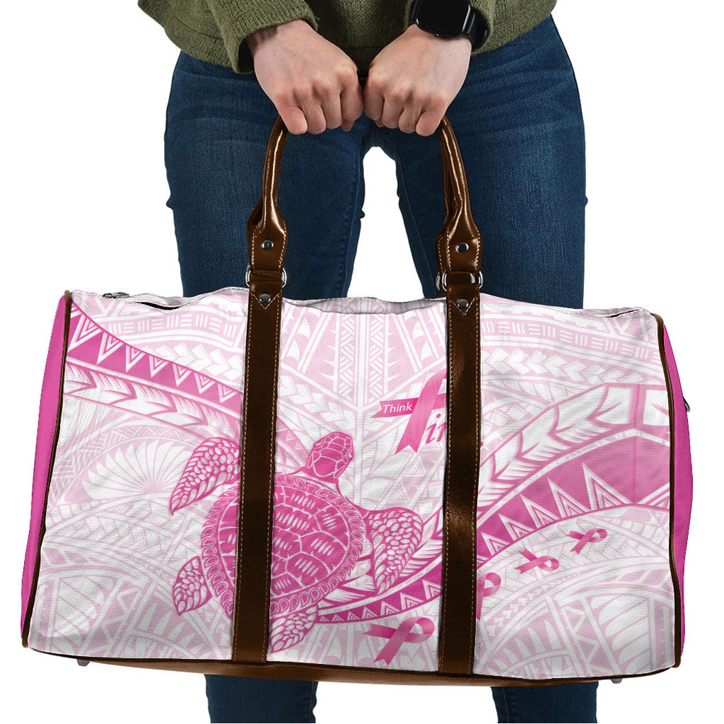 Breast Cancer Awareness Travel Bag Pink Ribbon Turtle Polynesian Pattern White
