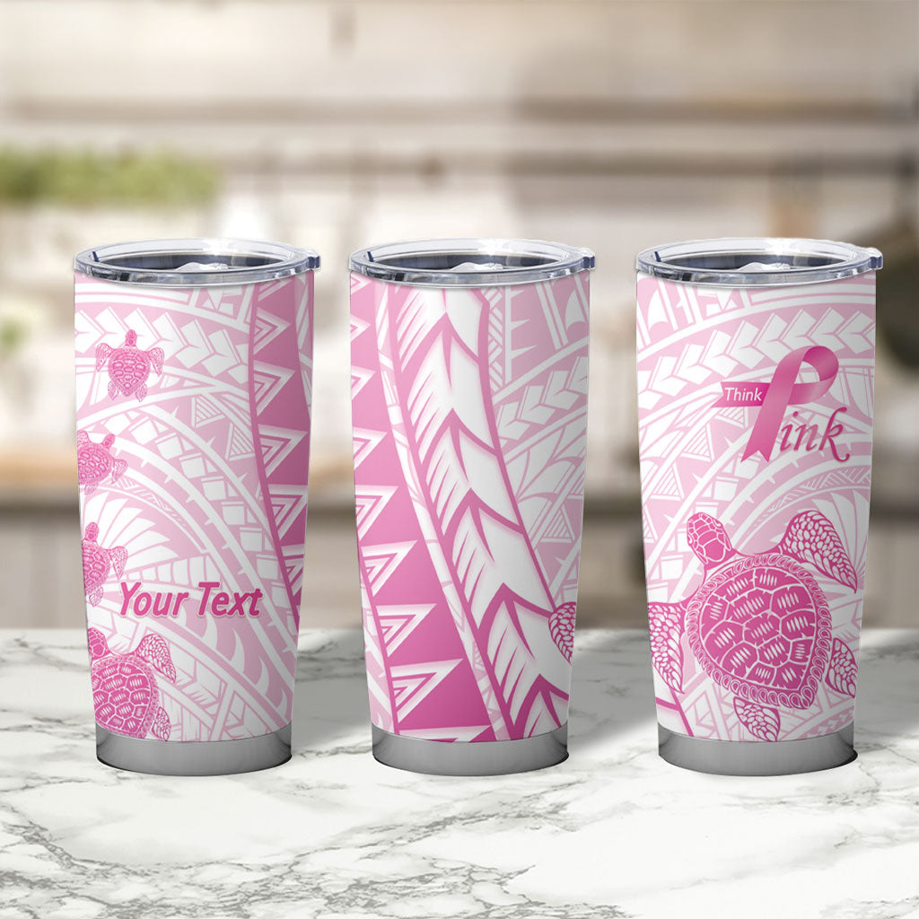 Breast Cancer Awareness Personalised Tumbler Cup Pink Ribbon Turtle Polynesian Pattern White