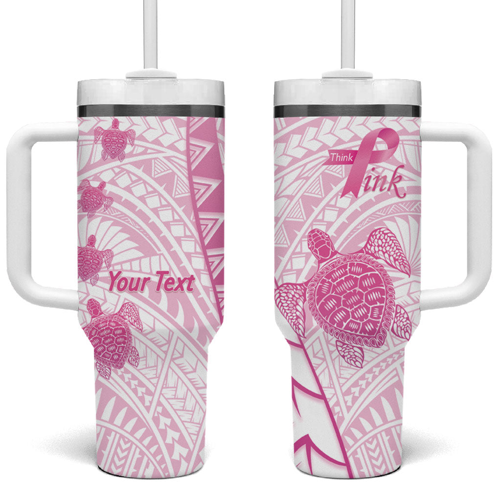 Breast Cancer Awareness Personalised Tumbler With Handle Pink Ribbon Turtle Polynesian Pattern White