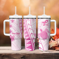 Breast Cancer Awareness Personalised Tumbler With Handle Pink Ribbon Turtle Polynesian Pattern White