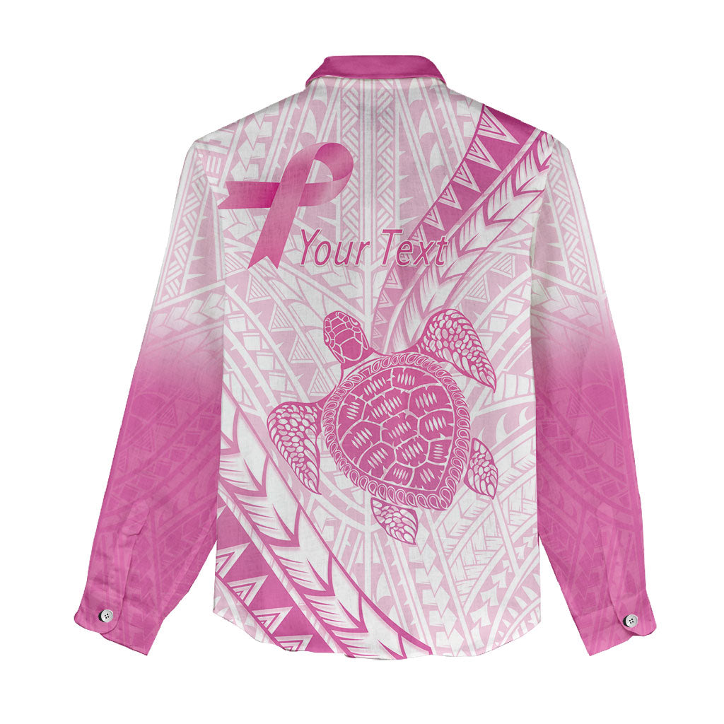 Breast Cancer Awareness Personalised Women Casual Shirt Pink Ribbon Turtle Polynesian Pattern White