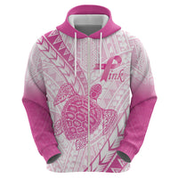 Breast Cancer Awareness Personalised Zip Hoodie Pink Ribbon Turtle Polynesian Pattern White