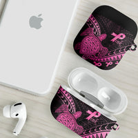 Breast Cancer Awareness AirPods Case Pink Ribbon Turtle Polynesian Pattern Black LT22 - Polynesian Pride