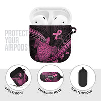 Breast Cancer Awareness AirPods Case Pink Ribbon Turtle Polynesian Pattern Black LT22 - Polynesian Pride