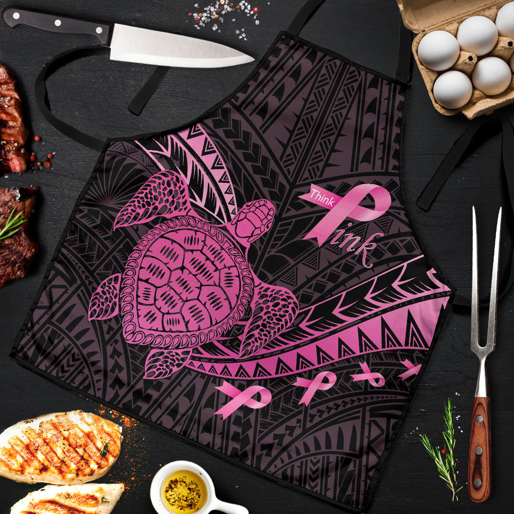 Breast Cancer Awareness Apron Pink Ribbon Turtle Polynesian Pattern Black LT22 Pink - Polynesian Pride