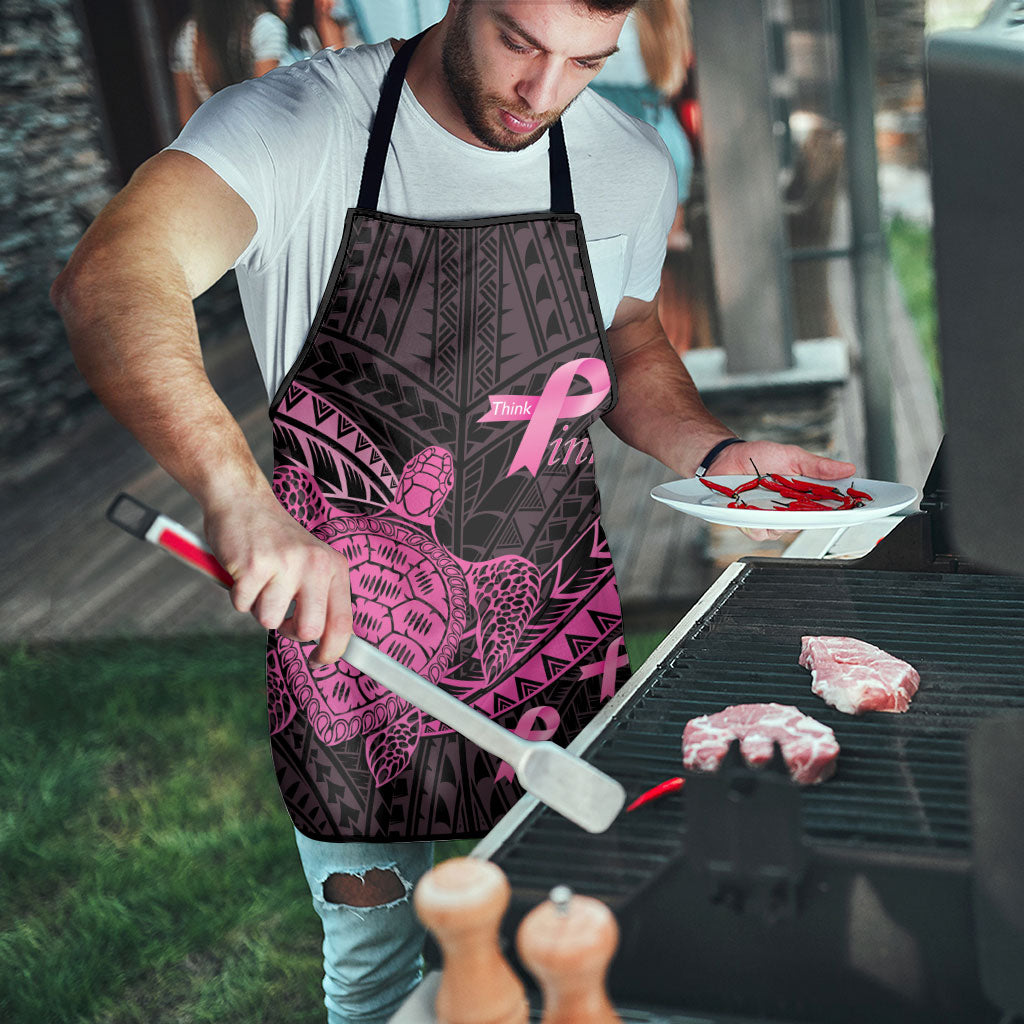 Breast Cancer Awareness Apron Pink Ribbon Turtle Polynesian Pattern Black LT22 - Polynesian Pride