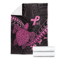 Breast Cancer Awareness Blanket Pink Ribbon Turtle Polynesian Pattern Black