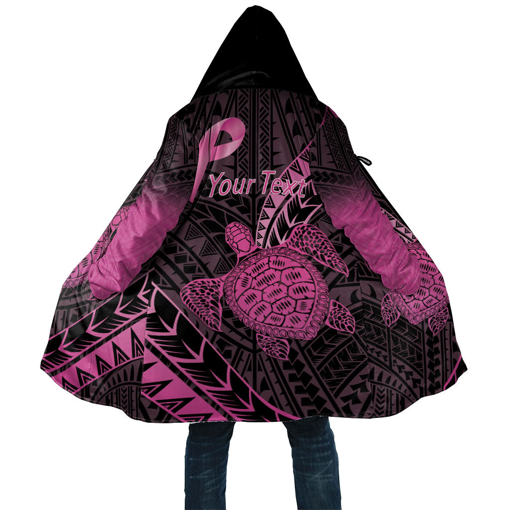 Breast Cancer Awareness Personalised Cloak Pink Ribbon Turtle Polynesian Pattern Black