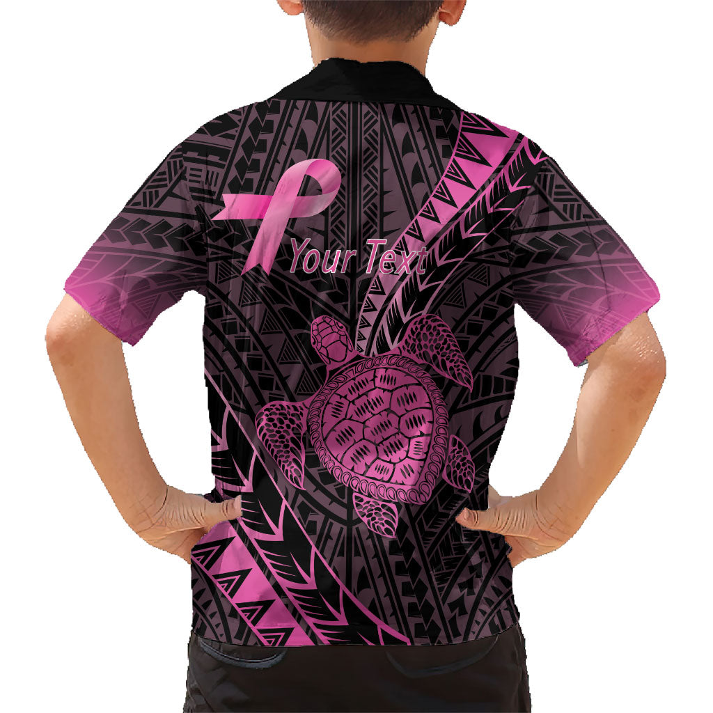 Breast Cancer Awareness Personalised Family Matching Summer Maxi Dress and Hawaiian Shirt Pink Ribbon Turtle Polynesian Pattern Black LT22 - Polynesian Pride