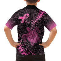 Breast Cancer Awareness Personalised Family Matching Summer Maxi Dress and Hawaiian Shirt Pink Ribbon Turtle Polynesian Pattern Black LT22 - Polynesian Pride