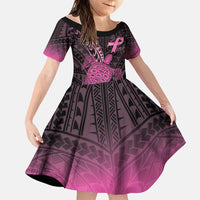 Breast Cancer Awareness Personalised Family Matching Summer Maxi Dress and Hawaiian Shirt Pink Ribbon Turtle Polynesian Pattern Black LT22 Daughter's Dress Pink - Polynesian Pride