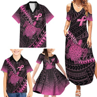 Breast Cancer Awareness Personalised Family Matching Summer Maxi Dress and Hawaiian Shirt Pink Ribbon Turtle Polynesian Pattern Black LT22 - Polynesian Pride