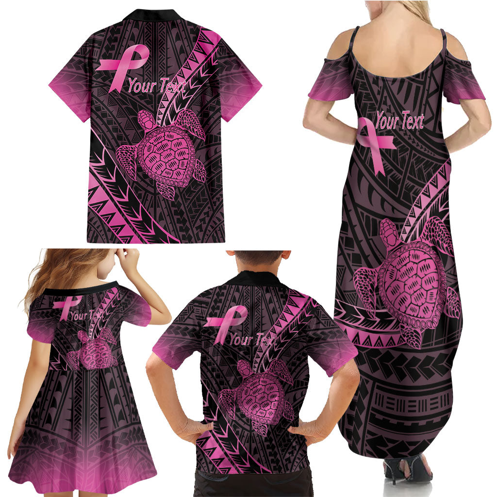 Breast Cancer Awareness Personalised Family Matching Summer Maxi Dress and Hawaiian Shirt Pink Ribbon Turtle Polynesian Pattern Black LT22 - Polynesian Pride