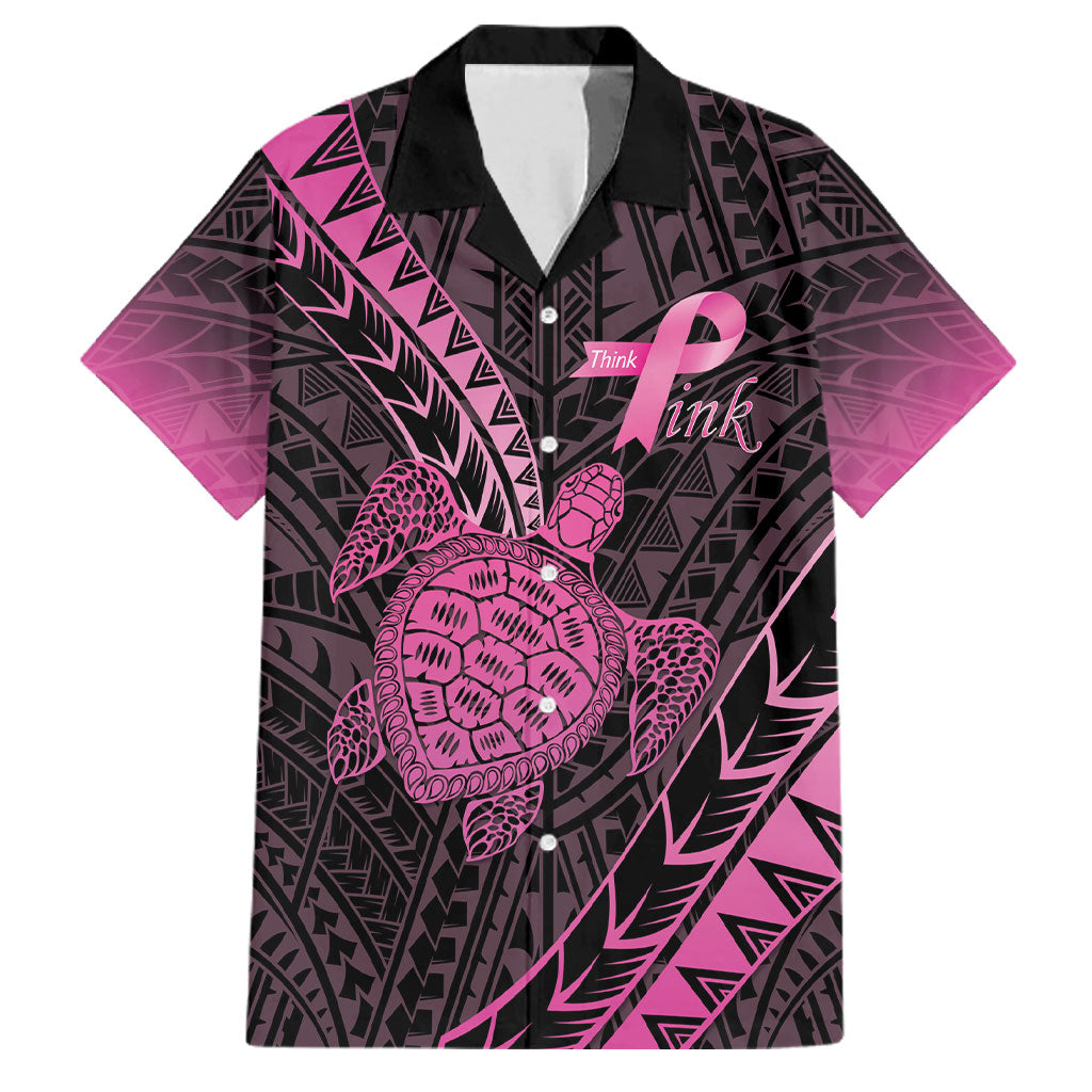 Breast Cancer Awareness Personalised Family Matching Summer Maxi Dress and Hawaiian Shirt Pink Ribbon Turtle Polynesian Pattern Black LT22 Dad's Shirt - Short Sleeve Pink - Polynesian Pride