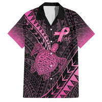 Breast Cancer Awareness Personalised Family Matching Summer Maxi Dress and Hawaiian Shirt Pink Ribbon Turtle Polynesian Pattern Black LT22 Dad's Shirt - Short Sleeve Pink - Polynesian Pride