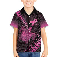 Breast Cancer Awareness Personalised Family Matching Summer Maxi Dress and Hawaiian Shirt Pink Ribbon Turtle Polynesian Pattern Black LT22 Son's Shirt Pink - Polynesian Pride