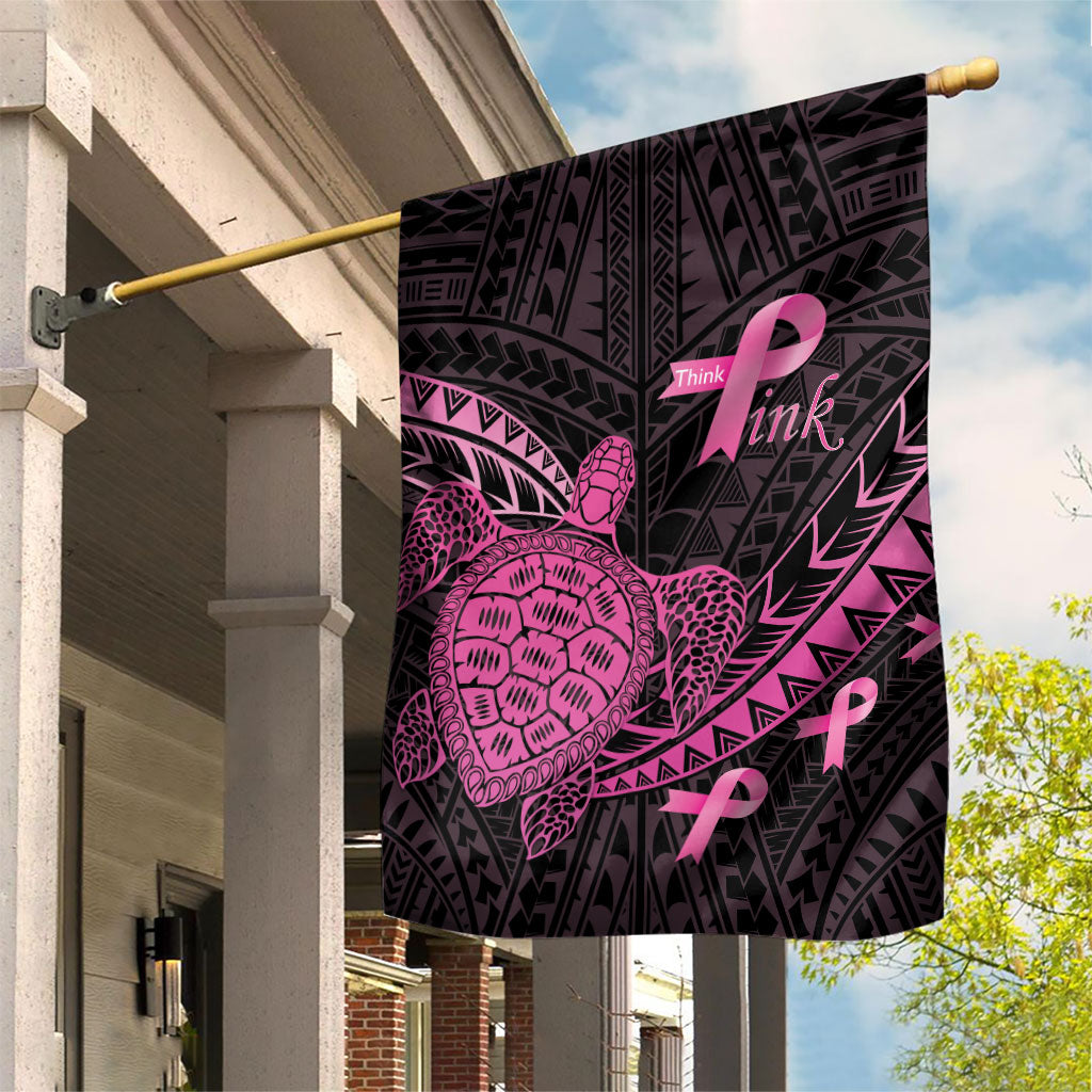 Breast Cancer Awareness Garden Flag Pink Ribbon Turtle Polynesian Pattern Black