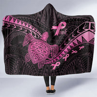 Breast Cancer Awareness Hooded Blanket Pink Ribbon Turtle Polynesian Pattern Black