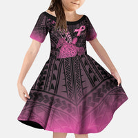Breast Cancer Awareness Personalised Kid Short Sleeve Dress Pink Ribbon Turtle Polynesian Pattern Black LT22 KID Pink - Polynesian Pride